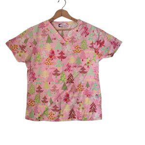 Scrub Works Pinkmas Pink Christmas Tree Short Sleeve Scrub Top
